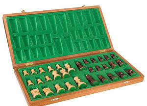 Jeu d'Échecs en Bois d'Acajou <br>Sculpté à la Main
