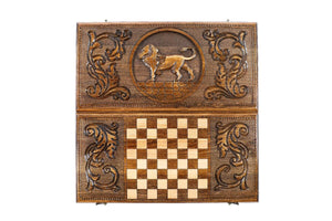 Plateau de Backgammon Lion Oriental Damier