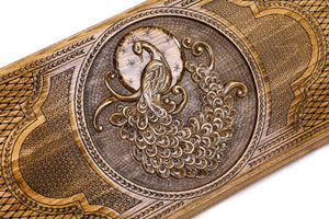 Plateau de Backgammon avec Paon en Bois