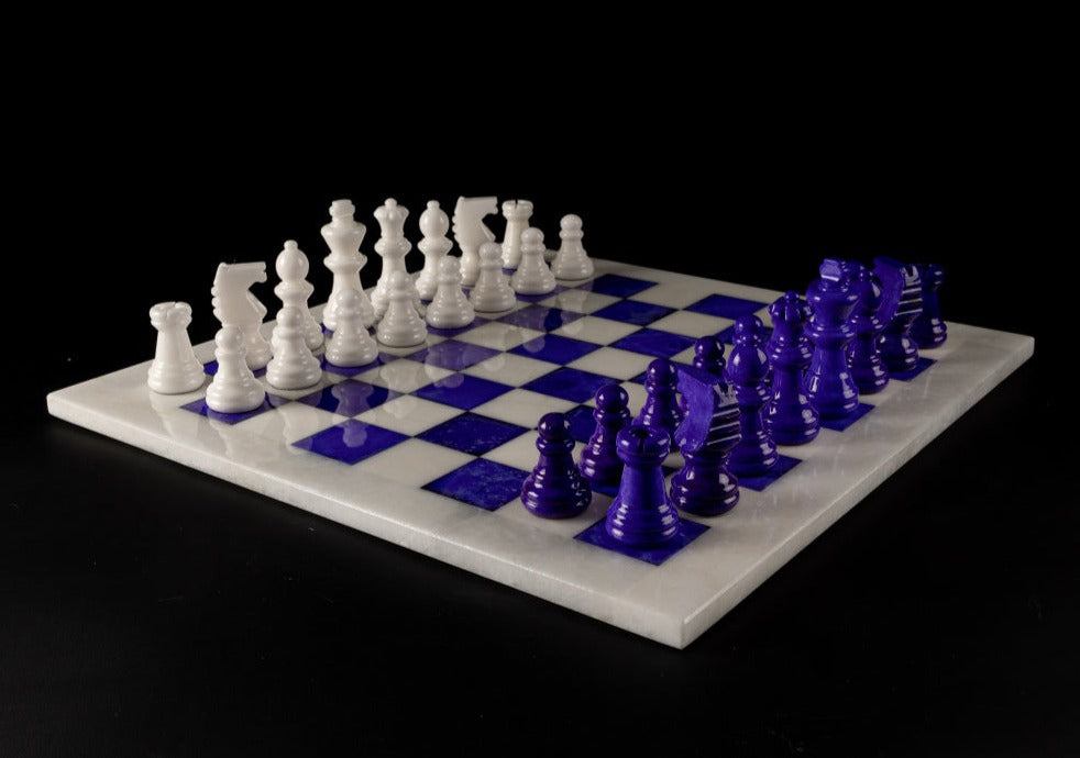 Jeu d'échecs violet en albâtre précieux
