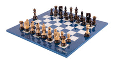 Jeu d'Échecs Bleu Roi <br>en Loupe de Frêne