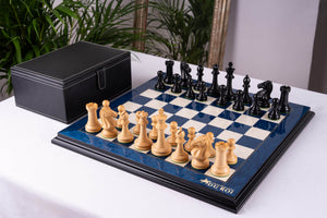 Jeu d'Échecs Bleu Céleste <br>en Loupe de Frêne