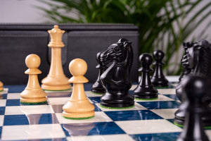 Jeu d'Échecs Bleu Céleste <br>en Loupe de Frêne