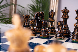 Jeu d'Échecs Bleu Impérial <br>en Loupe de Frêne
