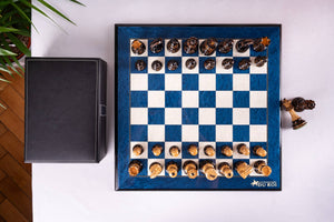 Jeu d'Échecs Bleu Impérial <br>en Loupe de Frêne