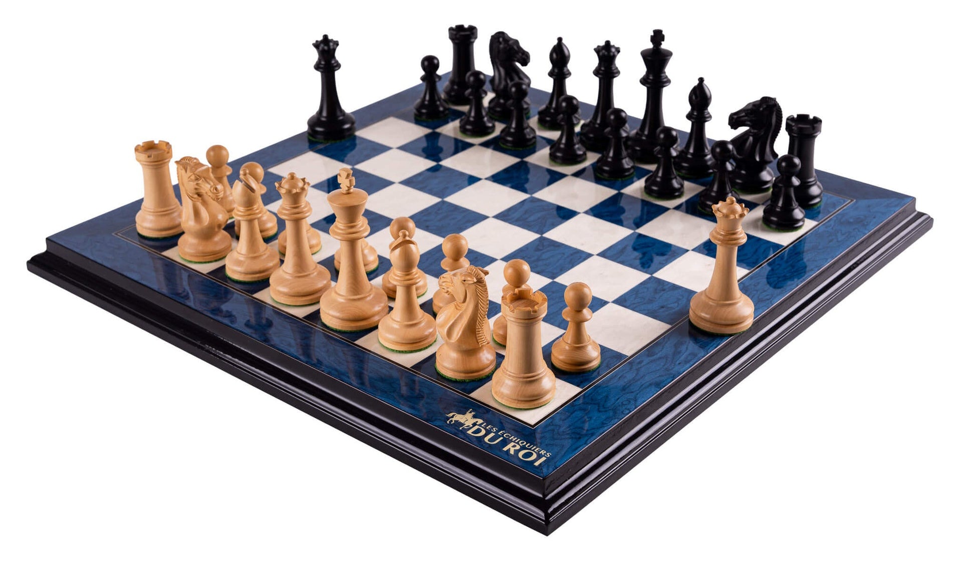 Jeu d'Échecs Bleu Céleste <br>en Loupe de Frêne
