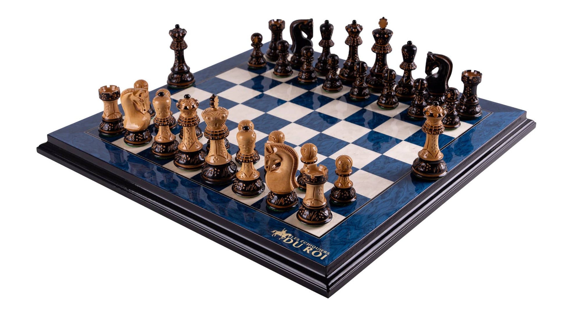 Jeu d'Échecs Bleu Impérial <br>en Loupe de Frêne