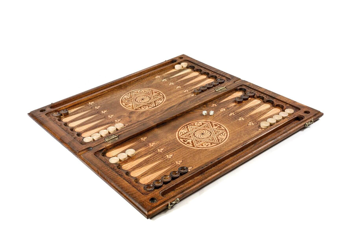 Jeu de Backgammon en Bois avec Croix Gravée