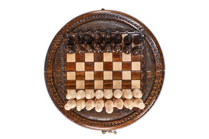 Echiquier Circulaire en Bois de Hêtre et son Jeu d'Echecs Cavalier