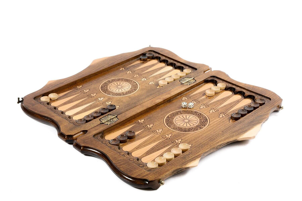 Plateau de Backgammon Église Pions Blancs et Noirs