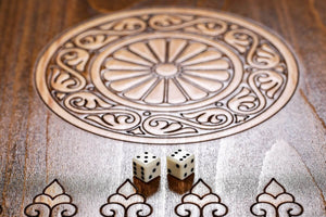 Plateau de Backgammon Flocon de Neige Dés et Pions Adverses