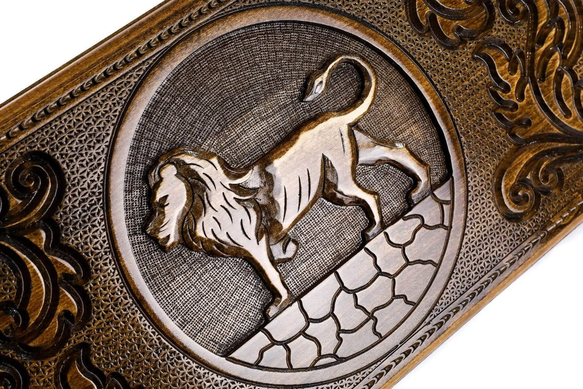 Plateau de Backgammon Lion Oriental en Bois