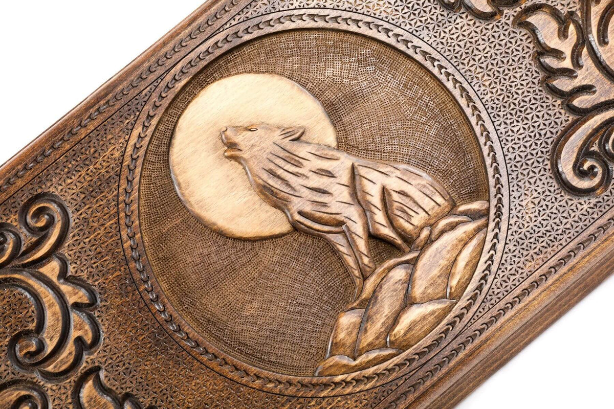 Plateau Backgammon Loup en Bois