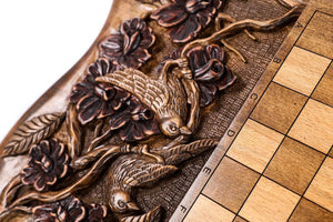 Plateau de Backgammon avec Paysage Naturel Oiseaux