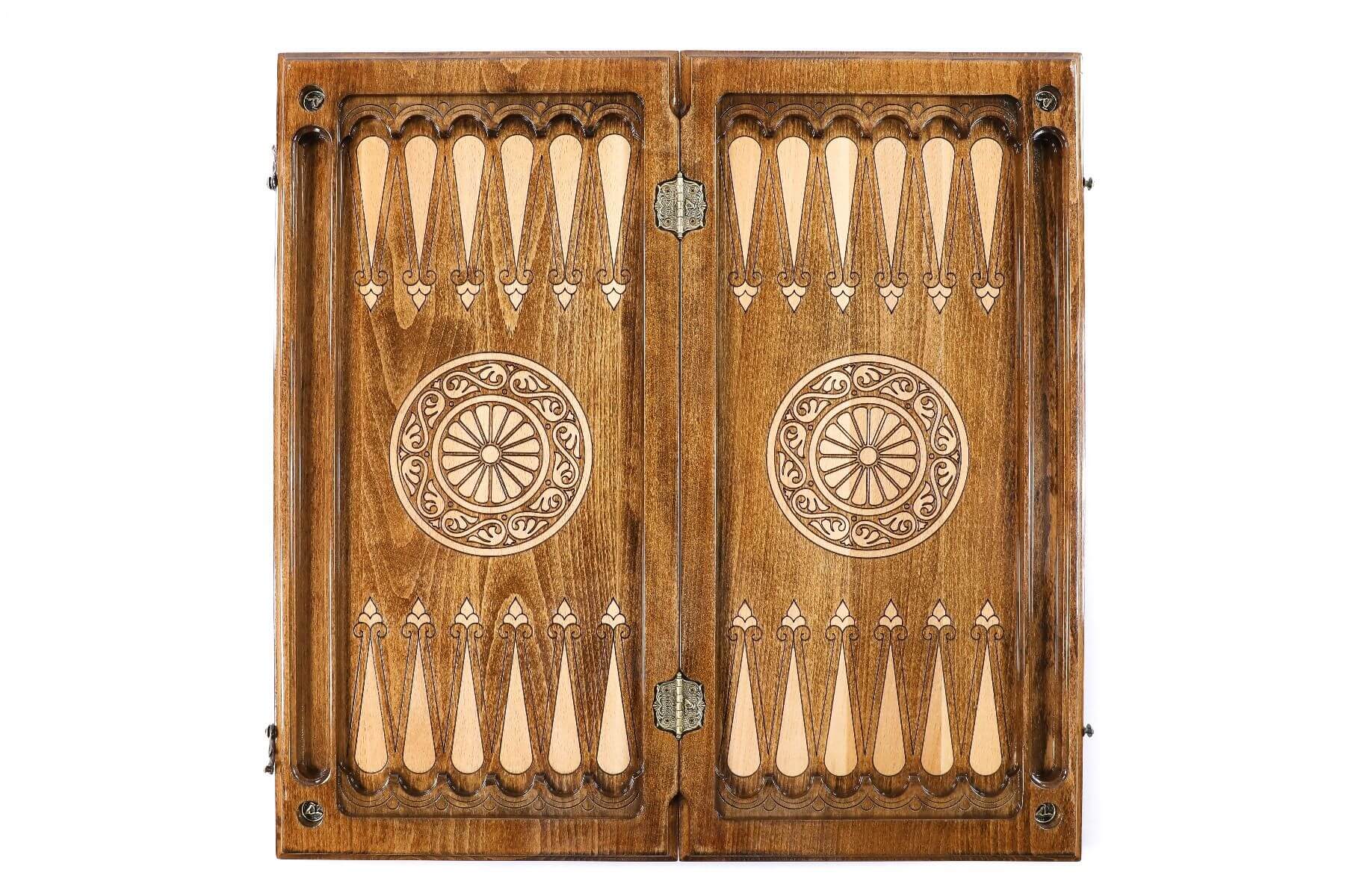 Plateau de Backgammon avec Paon Pions Noirs