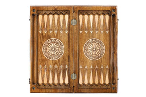 Plateau de Backgammon avec Paon Pions Noirs