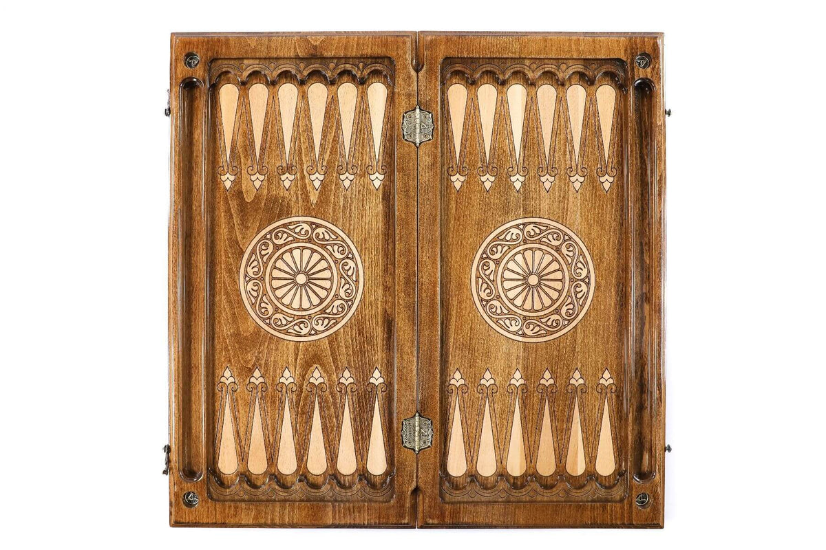 Plateau de Backgammon avec Paon Pions Noirs