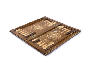 Plateau de Backgammon avec Paon en Bois de Hêtre