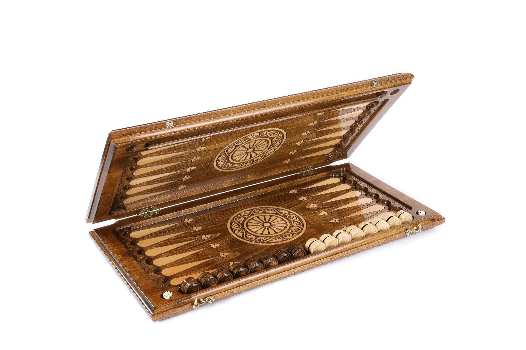 Plateau de Backgammon avec Paon Pions Blancs