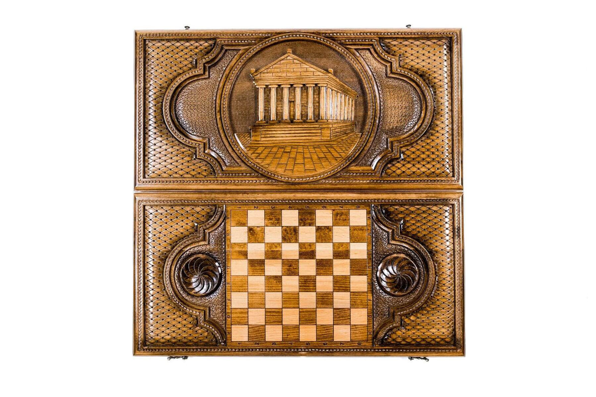 Plateau de Backgammon Temple de Garni en Bois de Hêtre